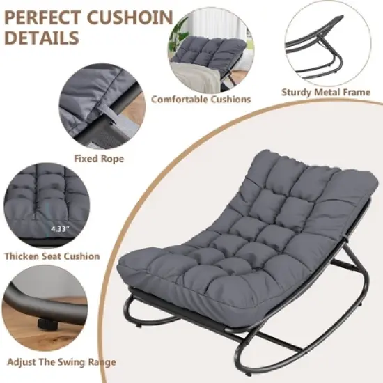 Rocking Papasan Chairs, Outdoor Lounge Chairs with Comfy Cushions, Sturdy Metal Frame, Reading Chairs for Adults image {5}