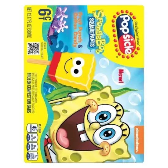 Popsicle Fruit Punch & Cotton Candy Frozen Confection Bars SpongeBob SquarePants - 6pk/12.17 fl oz image {1}