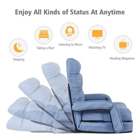 Costway Folding Floor Armchair w/6-position Adjustable Back & Lumbar Pillow Blue image {4}