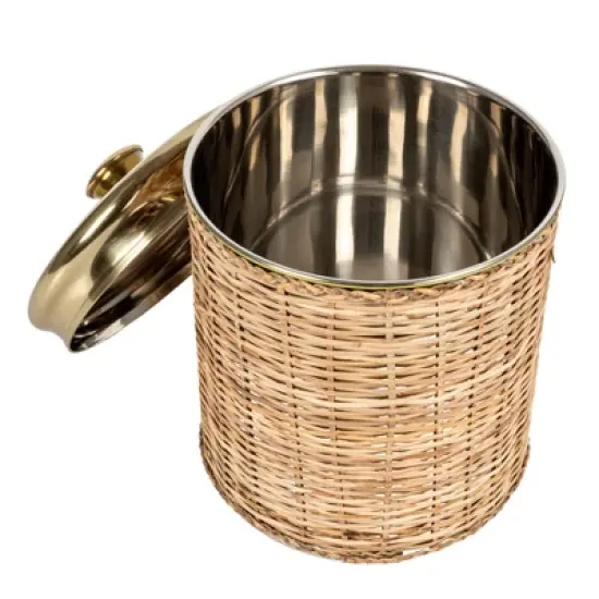 Storied Home Rattan Wrapped Stainless Steel Canisters, Set of 4, Brass Finish image {4}