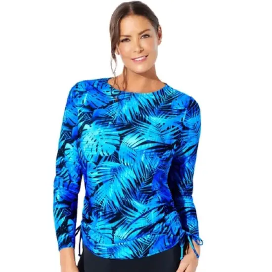 Swimsuits for All Women&rsquo;s Plus Size Chlorine Resistant Side-Tie Adjustable Long Sleeve Swim Tee image {7}