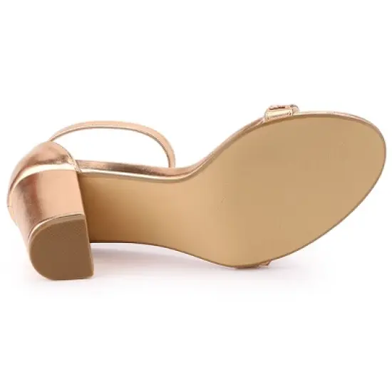 Allegra K Women's Rhinestone Ankle Strap Chunky Sandals image {5}