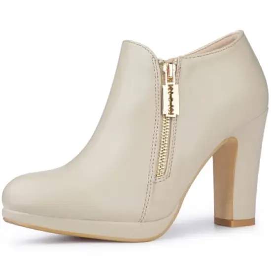 Allegra K Women's Platform Round Toe Chunky Heels Ankle Booties image {12}