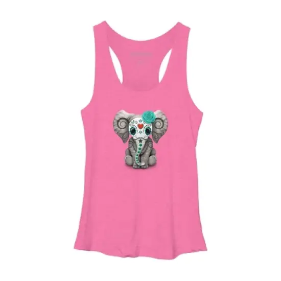 Women's Design By Humans Blue Day of the Dead Sugar Skull Baby Elephant By jeffbartels Racerback Tank Top image {3}