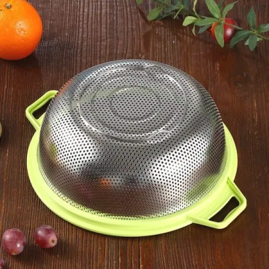 Stainless Steel Colander With Handle and Legs, Large Metal Green Strainer for Pasta image {3}