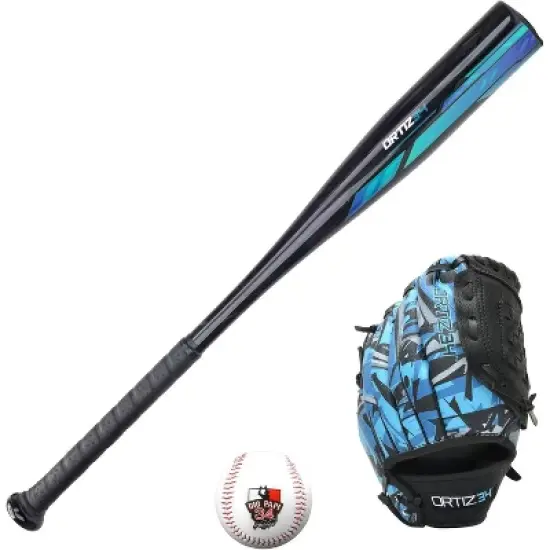 Ortiz34 Youth T-Ball Set, 25" Aluminum Bat (-10 Drop), Foam Core T-Ball, 9" Lightweight Glove, Graffiti Print (Blue) image {5}