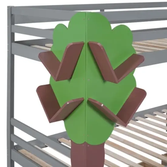 Twin-Over-Twin Bunk Bed with a Tree Decor and Two Storage Drawers-ModernLuxe image {11}