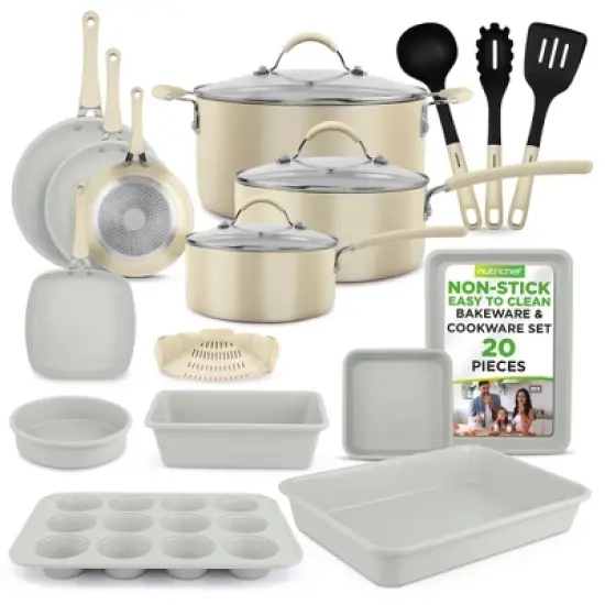 Non-Stick Cookware Set for Easy Cooking with Pots, Pans, Utensils, + Durable White Finish, 20 Pieces image {8}