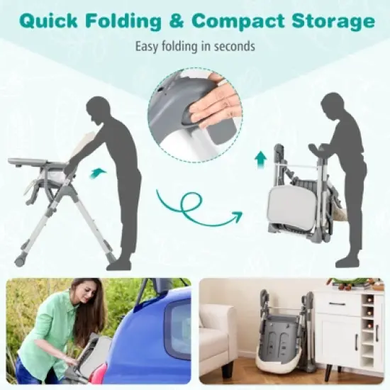 Infans Foldable High Chair for Babies and Toddlers with Footrest Detachable Tray image {3}