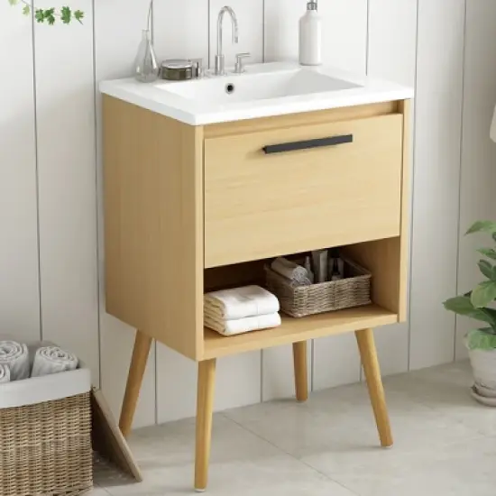 24" Bathroom Vanity with Sink Combo, Multi-functional Bathroom Cabinet with Drawer, MDF Board image {8}