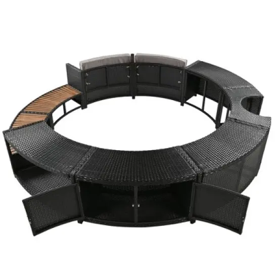 FIONECA Spa Surround Rattan Sofa Set with Storage, Mini Sofa & Cushions for Patio or Backyard, Grey image {13}