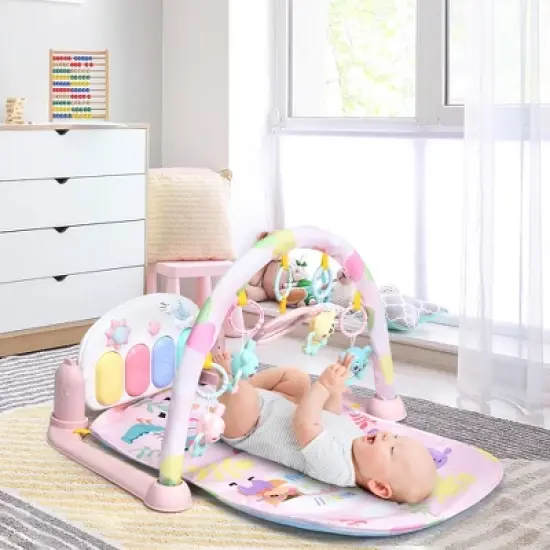 3 in 1 Baby and Toddler Learning Toys  Fitness Music and Lights Fun Piano Activity Center Pink image {1}
