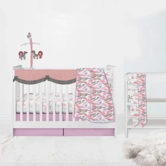 Bacati - Solid Girls Lilac/Coral/Gray Solid Long Crib Rail Guard Cover  image {5}