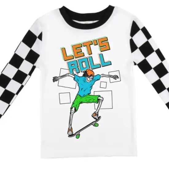 Let's Roll Youth Boy's Black & White Checkered Long Sleeve Shirt & Sleep Pants Set image {2}