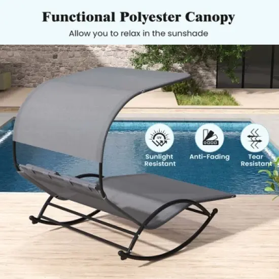 Costway Outdoor Dual Rocker Sunbed 2-Person Canopied Lounger with 2 Detachable Headrests image {5}