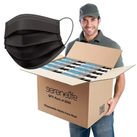 SereneLife Three Layer Disposable Face Masks - Black image {5}