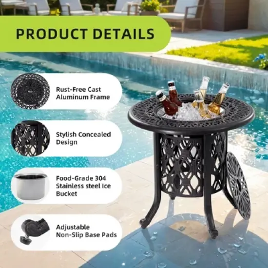 PAGED Aluminum Outdoor Dining Table Elegant Patio Table with Removable Ice Bucket for Patio, Deck, Poolside image {2}
