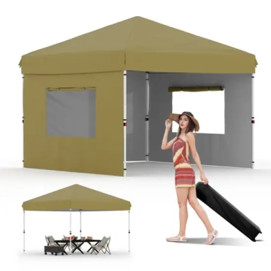 10x10 Pop Up Canopy with Removable 3 Sidewalls - Easy Up - 1 Roller Bag,3 Adjustable Height,4 Weight Bags for Deck,Garden,Sports,Beach,Party image {13}