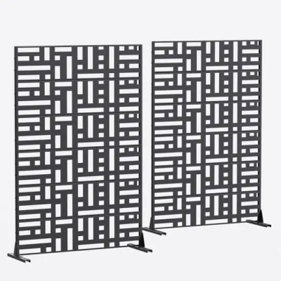 PexFix 72 in. H x 47 in. W Outdoor Metal Helen Street Black Galvanized Panel Screen Garden Fence Brick Pattern Walls image {9}