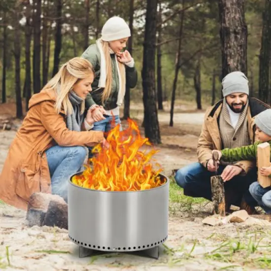 20.5" Smokeless Fire Pit, Portable Stainless Steel Wood Burner with Air Switch & Ash Pan, 80% Less Smoke, Even Heat for Camping/Backyard image {4}