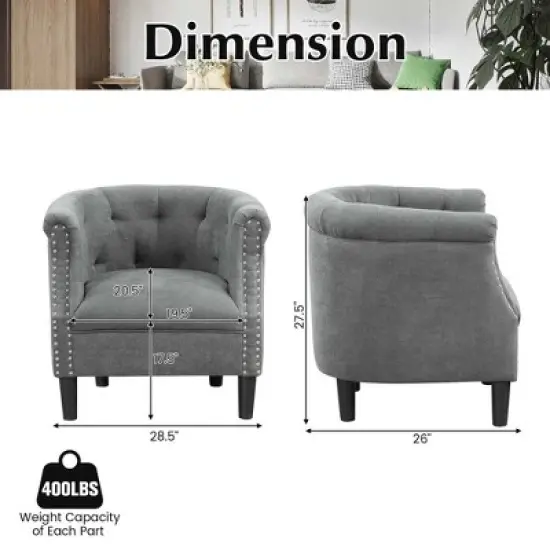 Costway Modern Accent Chair with Ottoman Armchair Barrel Sofa Chair with Footrest Grey image {2}