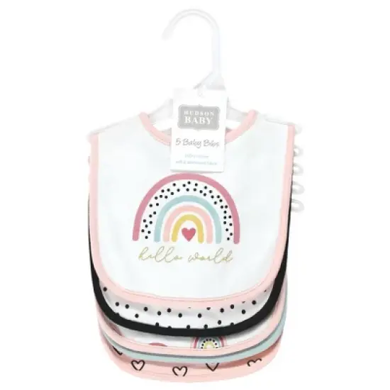 Hudson Baby Infant Girl Cotton Bibs, Modern Rainbow, One Size image {1}