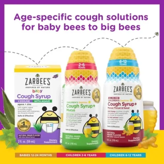 Zarbee's Kid's Cough + Immune Daytime for Age 2-6 with Honey, Vitamin D & Zinc - Mix Berry - 4 fl oz image {7}