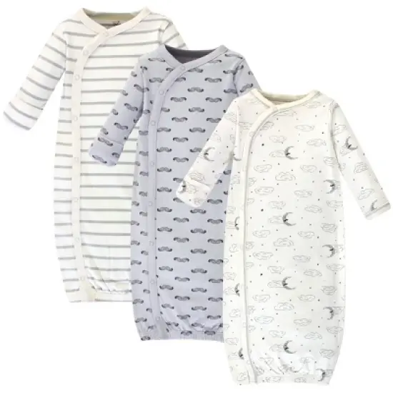 Touched by Nature Baby Boy Organic Cotton Side-Closure Snap Long-Sleeve Gowns 3pk, Mr. Moon image {4}