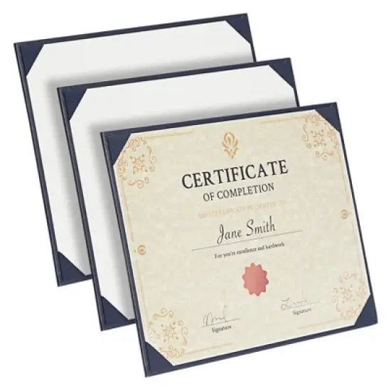 Juvale 3 Pack Navy Blue Certificate Holders with Stand - Single-Sided Document Holders for Diplomas, Awards, Certifications image {8}