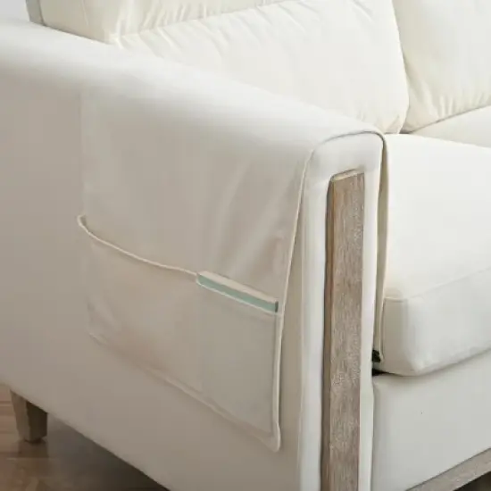 79.5" Wood Three-Seater Sofa - 660lb Capacity, Beige Fabric w/ High-Resilience Cushions & Hidden File Pocket, 20-Min Assembly image {5}