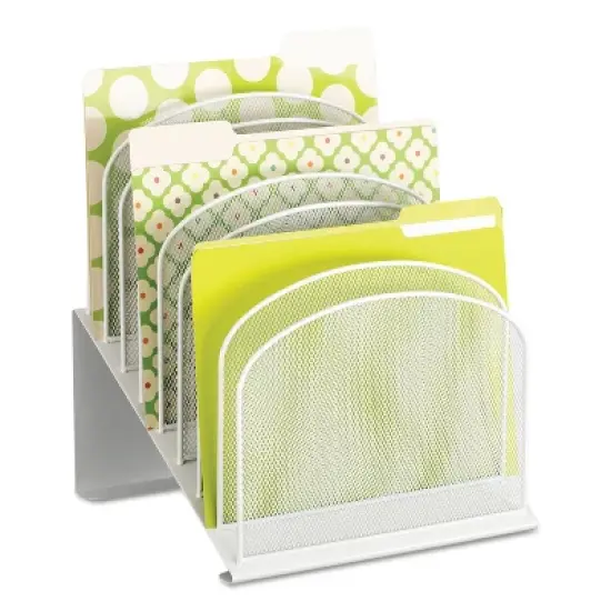 Safco Onyx Mesh Desk Organizer with Tiered Sections, 8 Sections, Letter to Legal Size Files, 11.75" x 10.75" x 14", White image {2}