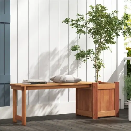 MOEPISY Garden Wood Planter Box with Bench, Teak image {12}