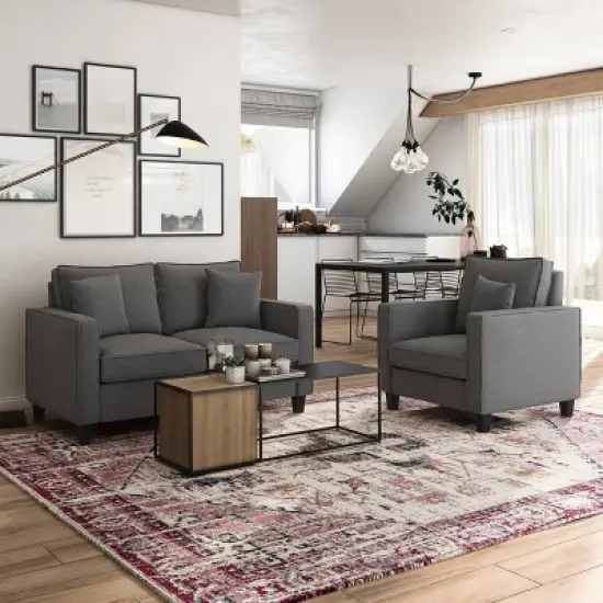 2pc Georgia Fabric Loveseat and Accent Chair Set Gray - CorLiving image {1}