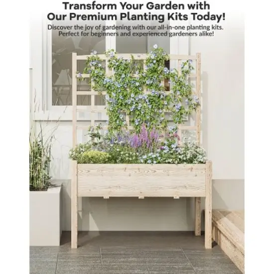 Raised Garden Bed with Trellis, Elevated Planter Box with Legs for Backyard, Patio image {4}