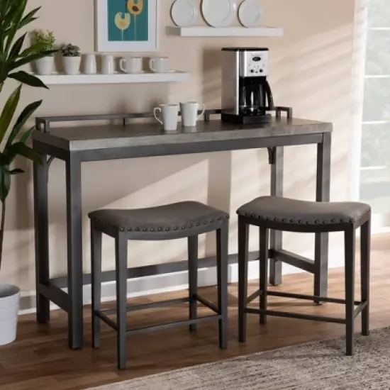3pc Noll Upholstered Metal Counter Height Dining Set Gray - Baxton Studio image {5}