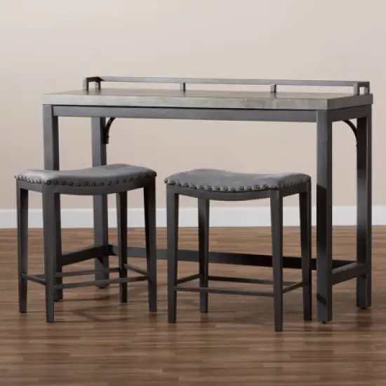 3pc Noll Upholstered Metal Counter Height Dining Set Gray - Baxton Studio image {6}