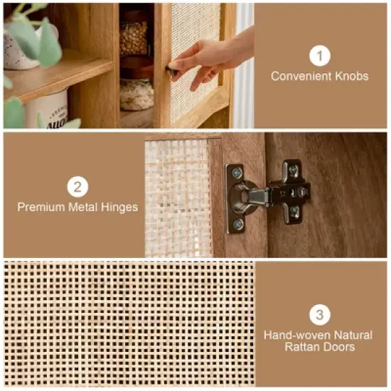 Costway Rattan Buffet Sideboard Accent Storage Cabinet Coffee Bar Cabinet Doors Cubbies image {8}