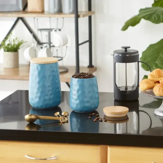Design Imports Storm Blue Matte Dimple Texture Ceramic Canister Set/2 image {2}