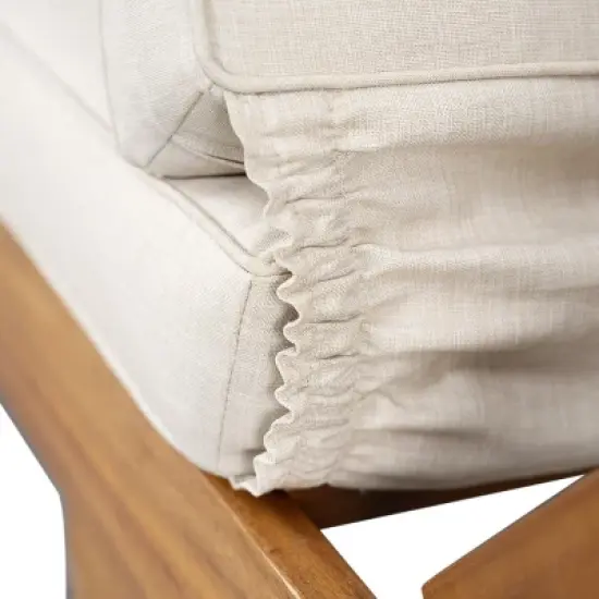 Outdoor 3-Seat Patio Daybed Sofa with Foldable Arms, Acacia Wood Frame and Removable Beige Cushions, Modern Lounge for Garden-Maison Boucle image {6}