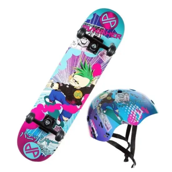 Punisher Skateboards Anime 31-Inch Skateboard With Helmet Combo, Pink image {3}