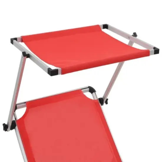vidaXL Folding Sunlounger with Adjustable Sunroof and Backrest - Lightweight and Portable Aluminum and Textilene Fabric in Striking Red Color image {5}