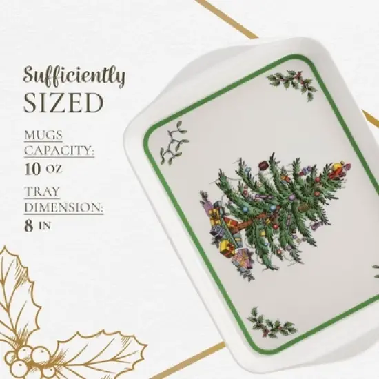 Spode Christmas Tree Nutcracker 10oz Mug & 8" Tray Set (3-Piece Set) - Festive Porcelain Mugs with Melamine Tray, Dishwasher & Microwave Safe image {6}