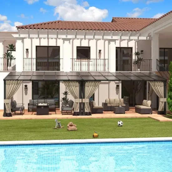 ALAULM 10&rsquo; x 26&rsquo; Wall Mount Gazebo Outdoor Pergola, Lean to Gazebo Canopy Awnings with Sloped Roof and Steel Frame image {9}