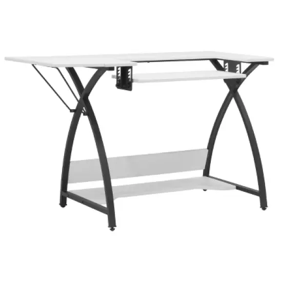 Comet Plus Sewing/Office Table with Fold Down Top, Height Adjustable Platform and Bottom Storage Shelf Black/White - Sew Ready image {2}