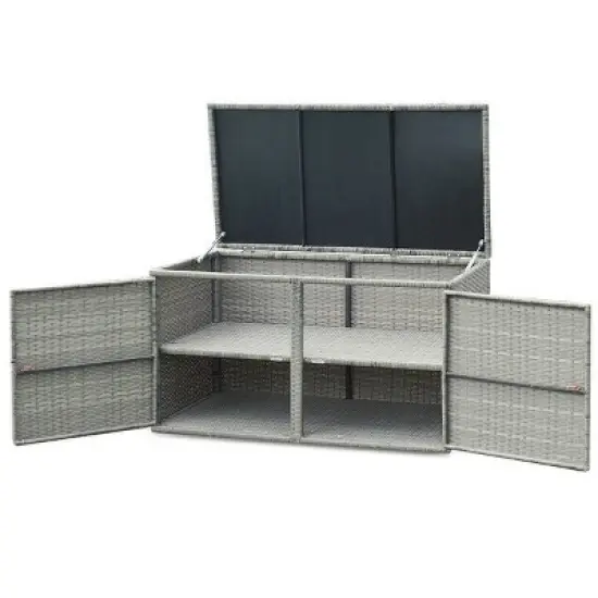 WELLFOR 88gal Outdoor Patio Garden Rattan Storage Box Gray image {6}