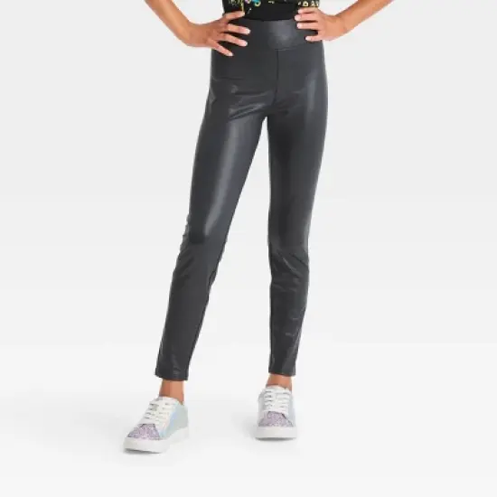 Girls' Faux Leather Leggings - art class&trade; Black image {3}