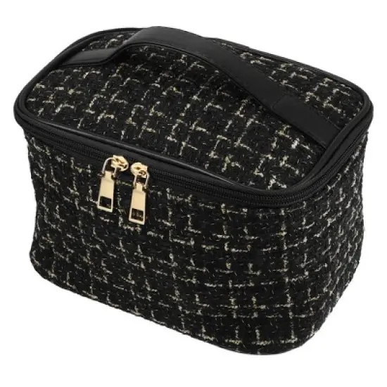 Unique Bargains Plaid Pattern Makeup Bag Cosmetic Travel Bag Woolen Large Makeup Bag for Women 1 Pc image {8}