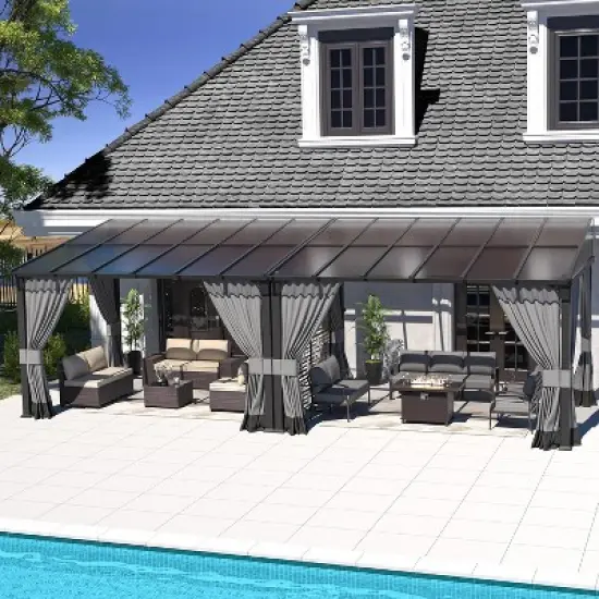 ALAULM 10&rsquo; x 24&rsquo; Wall Mount Gazebo Outdoor Pergola, Lean to Gazebo Canopy Awnings with Sloped Roof and Steel Frame image {7}