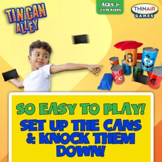 Thin Air Games Tin Can Alley &ndash; Bean Bag Toss, 10 Cans & 3 Bags, 2-4 Players image {3}