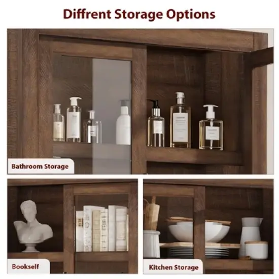 Tall Kitchen Pantry, Pantry Storage Cabinet  & Adjustable Shelves, Farmhouse Freestanding Pantry Cupboard & Large Storage Space image {7}